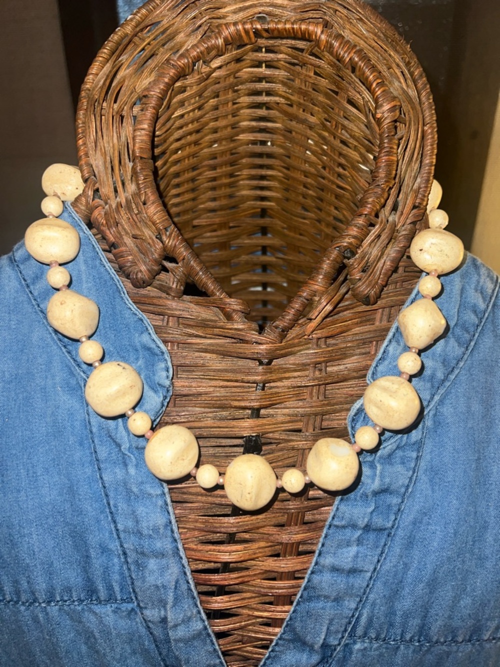 Beige Natural Stone Bead Necklace - Unbranded